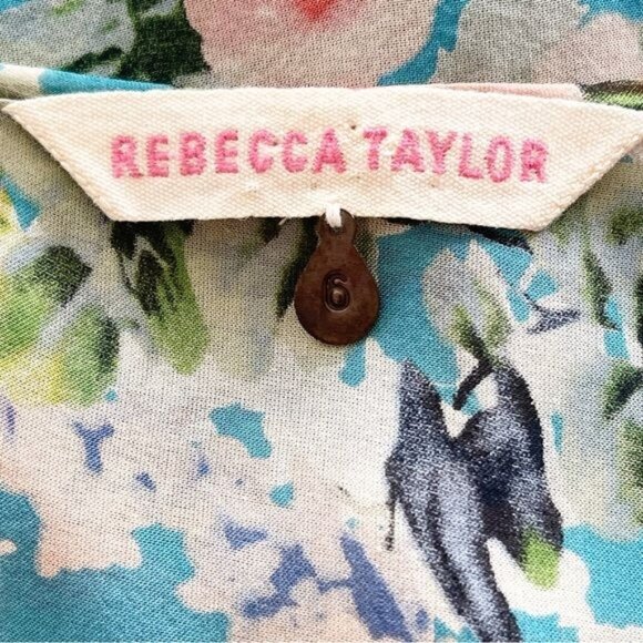 Rebecca Taylor 100% Silk Floral Ruffle V Neckline top Size 6 - Picture 4 of 6